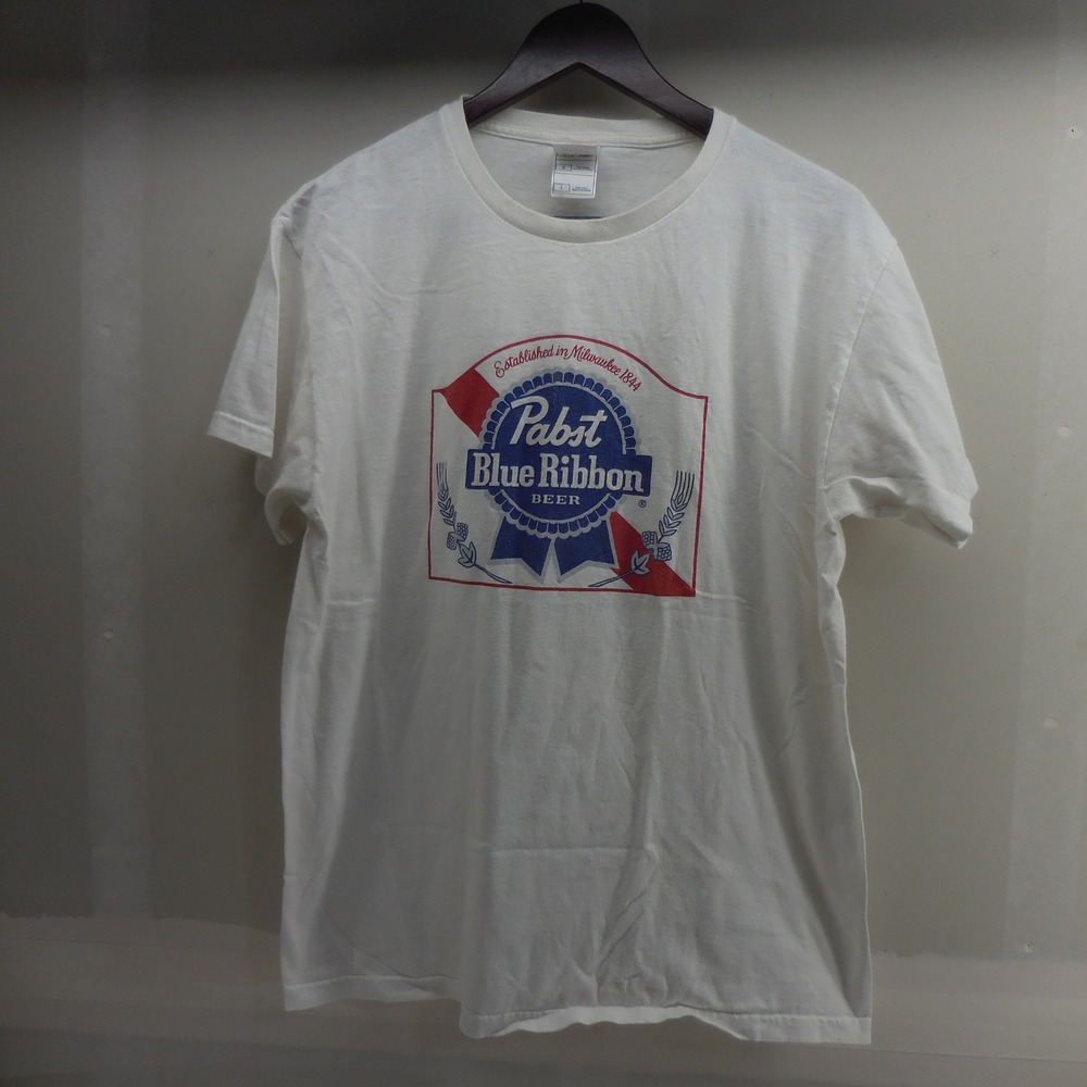 Pabst Blue Ribbon PBR Beer Graphic T-Shirt Mens Large White Y2K 2000S Trendy